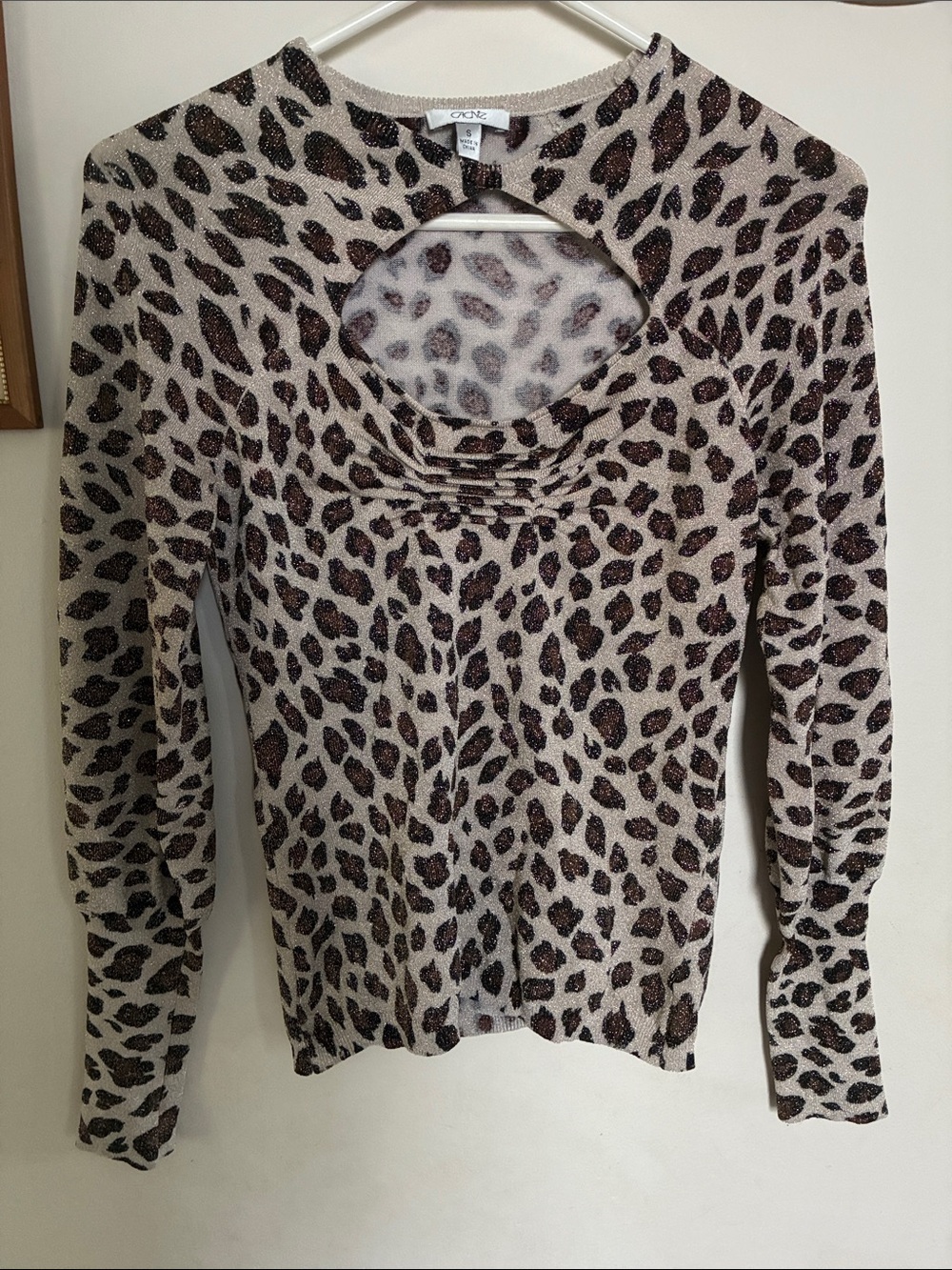 Cache Metallic Leopard Cutout Long-Sleeve Top